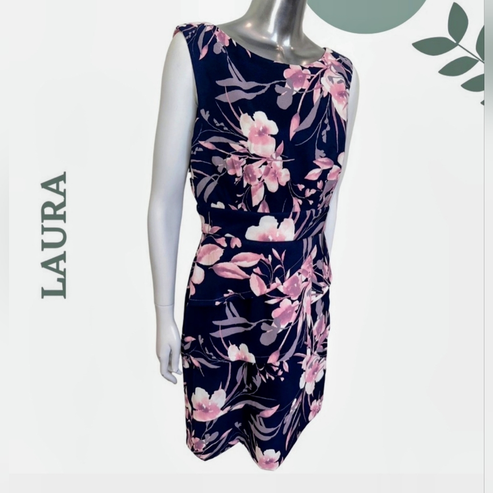 Laura Petite Floral Sleeveless Dress - Floal Navy Color